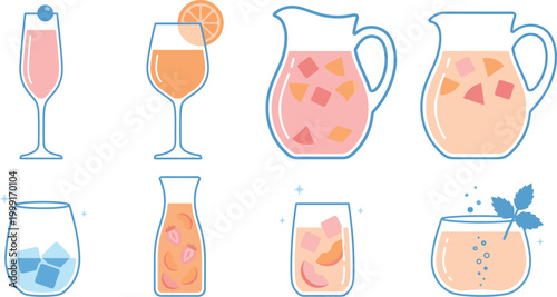 Six Iced Cafe and Coffee Shop Beverage Icons in Espresso Brown Creamy Beige and Matcha Green Flat Vector Pack Featuring Iced Latte Cold Brew Frappe Iced Matcha Affogato and Iced Americano