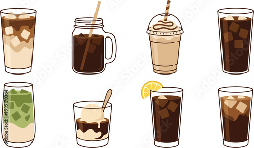 Six Fizzy Soda and Poolside Drink Icons in Electric Blue Cherry Red and Bright Orange Flat Vector Pack Featuring Soda Fountain Glass Canned Beverage Sparkling Water Glass Spritz Glass Punch Bowl