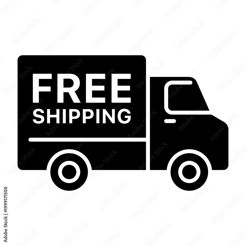 Fototapeta premium Free Shipping Truck Line Icon isolated on transparent background. 