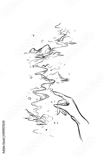 Scientist's Hand Touching Glowing DNA as a Topographic Map