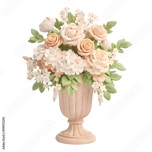 3D flower bouquets in vases, 3D flower, 3D flowers decoration, wedding decoration, 3D object decoration, garden decoration, 3D clay decoration, 3D icon flowers in vas, 3D wedding decoration