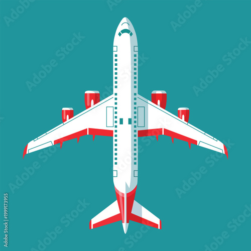 Passenger Airplane Top View Flat Design Vector Illustration