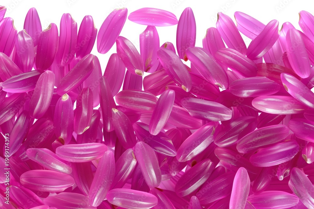 Naklejka premium Pink rice grains spread out on a white surface with clear outlines and smooth texture during daylight
