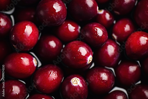 Fresh cranberries sit in water ready for preparation and cooking, showcasing their natural shape and color