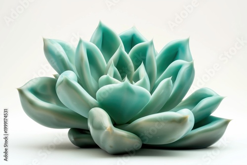 Unique green succulent plant resting on a plain background in a studio setting during daylight hours