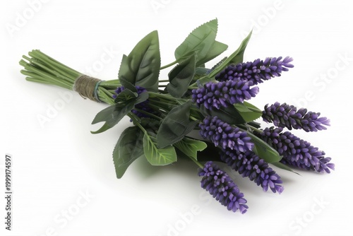 Realistic artificial lavender bouquet with green leaves for home decoration or events during any season