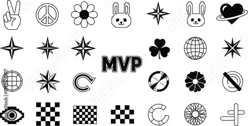 Streetwear grunge icons set with black silhouettes of dripping alien skulls melting hearts broken bones and lightning bolts for edgy urban graphic design