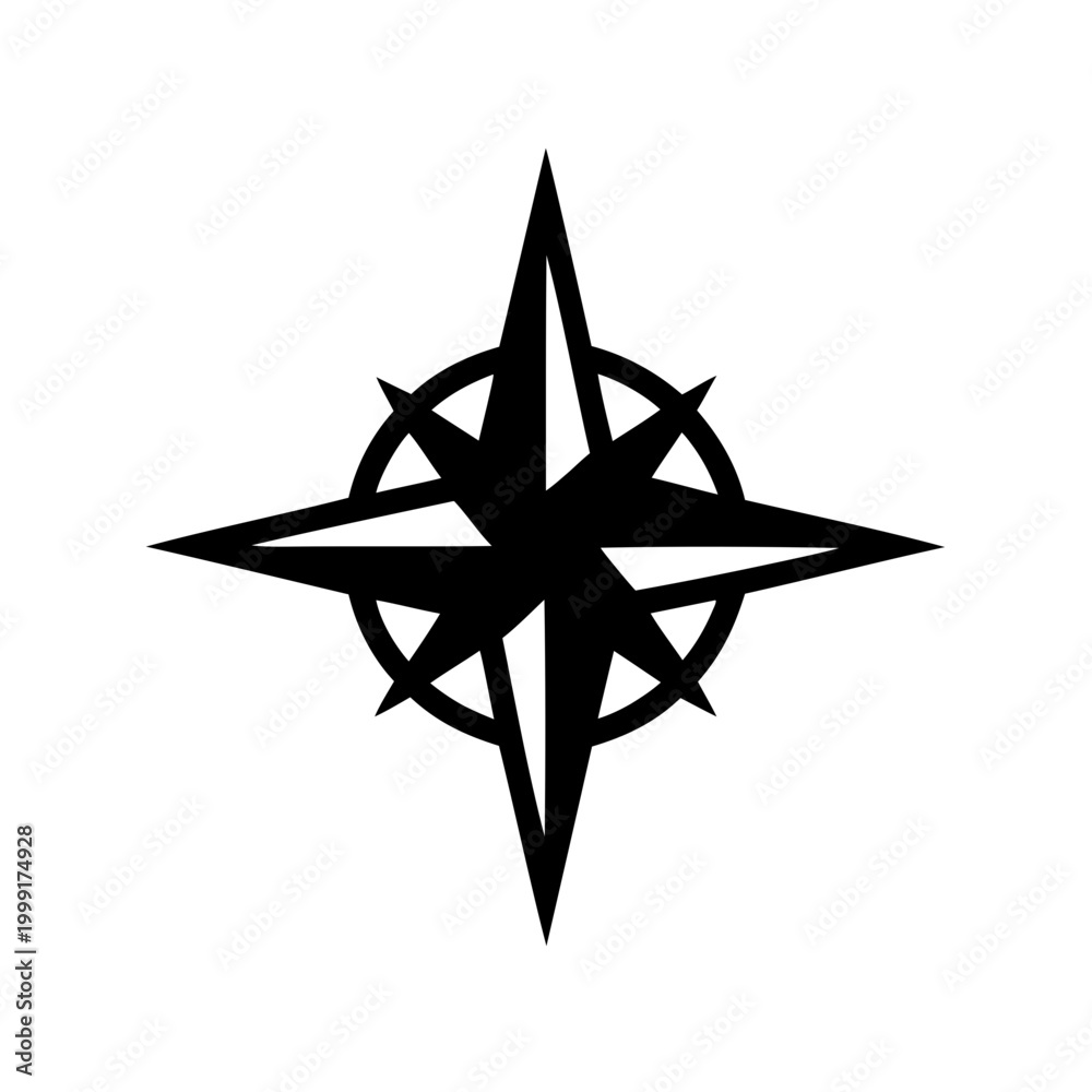 Obraz premium Stylized black compass rose, navigation and direction Vector