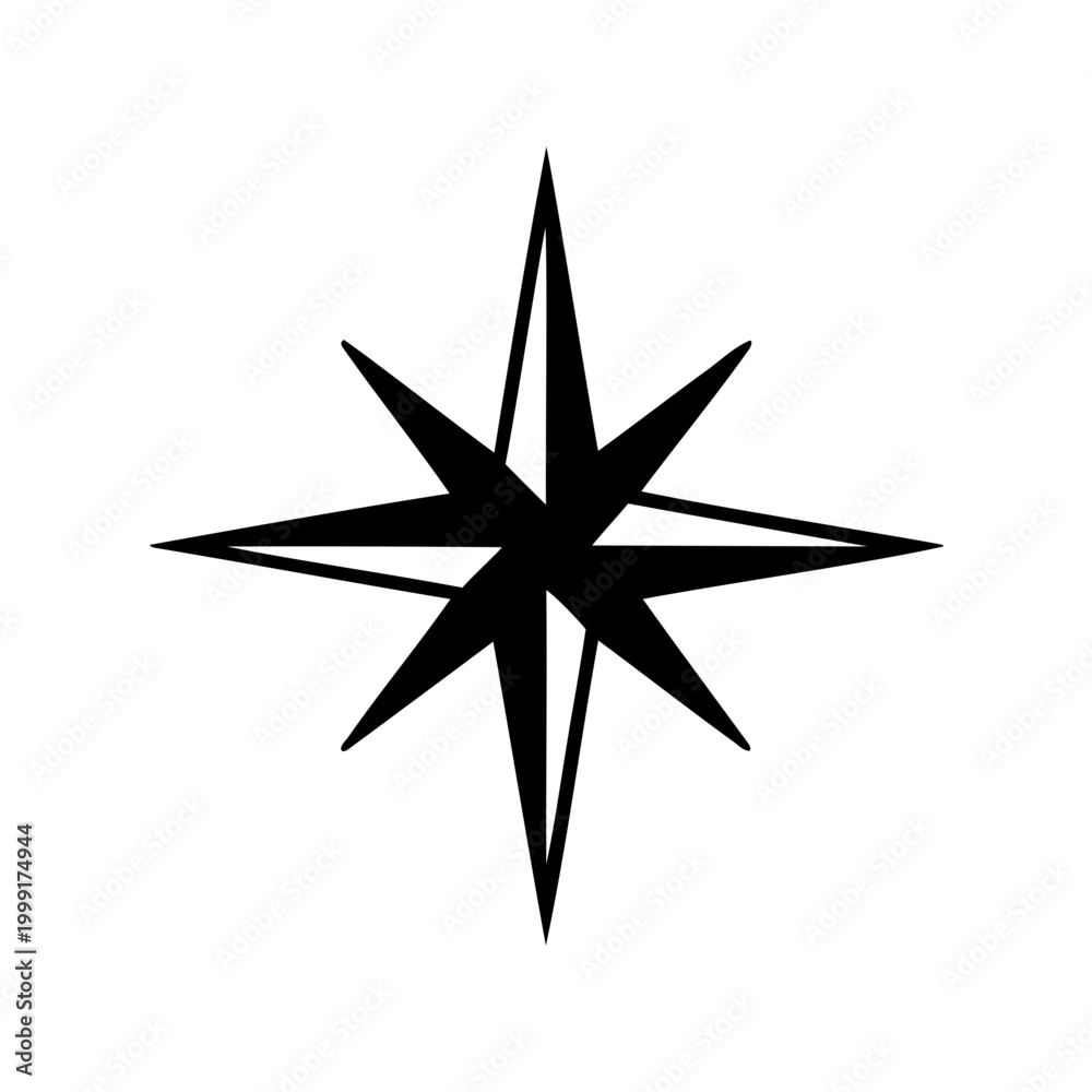 Fototapeta premium Black eight-point starburst navigation compass rose Vector