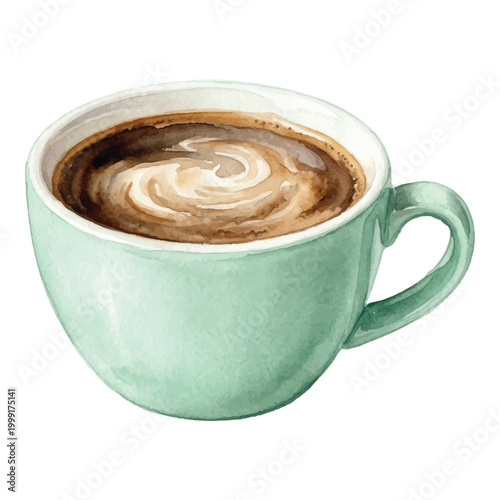 Watercolor Americano in Mint Green Minimalist Cup with Milk Swirl Close Up
