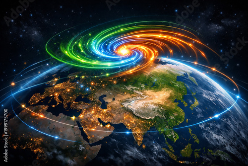 Global digital network connection over earth