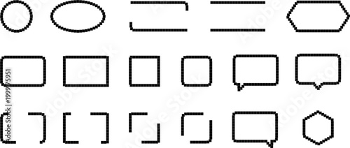 Pixel text boxes. Quote box frame. Text quotes banner illustration. Empty pixelated frame collection. Retro 8 bit border speech chat bubble, shape pack, message, talk balloon. Vector