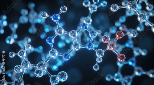 Molecules float in a dark space representing complex chemical structures and scientific research.