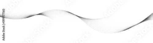 Dynamic black halftone dot wave pattern creates an abstract fluid design element