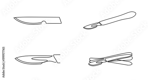 Surgical tools line art set with scalpels and medical instruments illustration