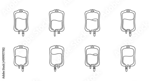 IV drip bags line art illustration for hospital treatment and patient care