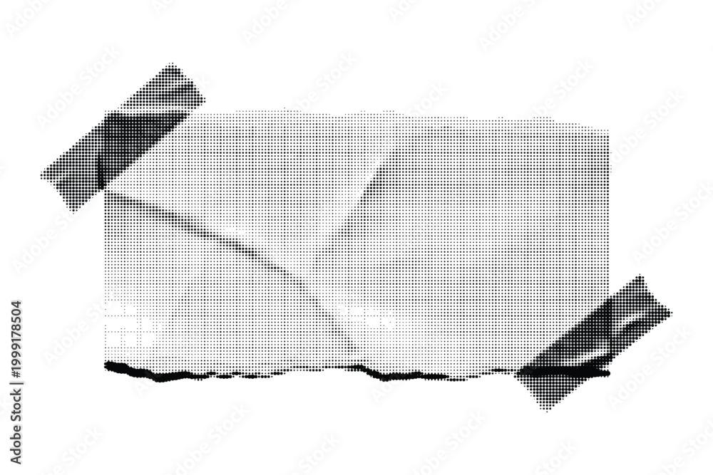 Naklejka premium Halftone dot pattern on a blank torn paper note secured with adhesive tape.