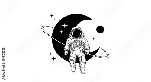 Astronaut floating in space with planets and stars 2.