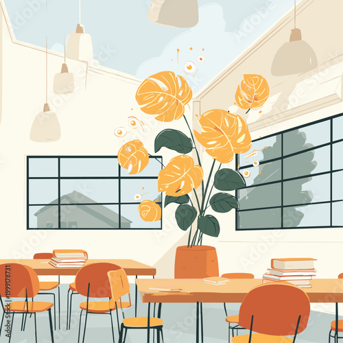 Giant Bioluminescent Monstera Plant Takes Over a Minimalist Office