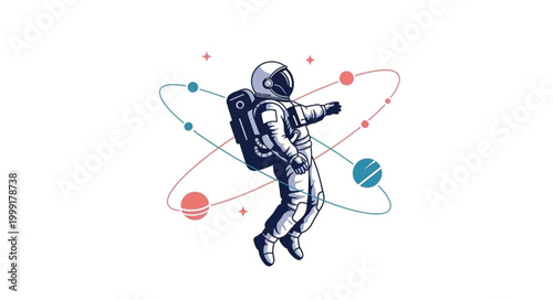 Astronaut Floating in Space with Planets Orbiting Around.