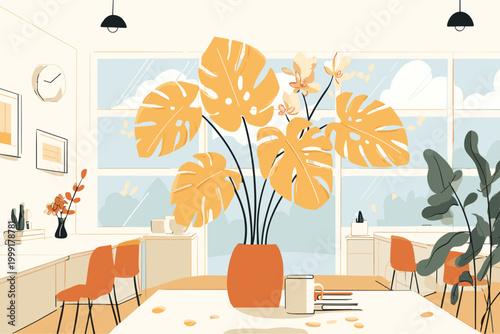 Giant Bioluminescent Monstera Plant Takes Over a Minimalist Office