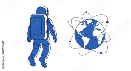 Astronaut Floating Near Earth Globe Icon.