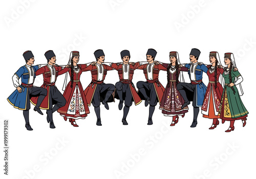 Traditional dancers in colorful costumes.