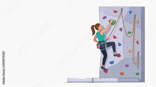 A determined climber challenges gravity, ascending a textured wall with focus and finesse. Capturing the spirit of adventure and pushing personal limits. 