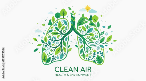 A symbolic representation of healthy lungs intertwined with lush greenery, embodying the essence of clean air, health, and environmental consciousness. A visual metaphor for respiratory health.