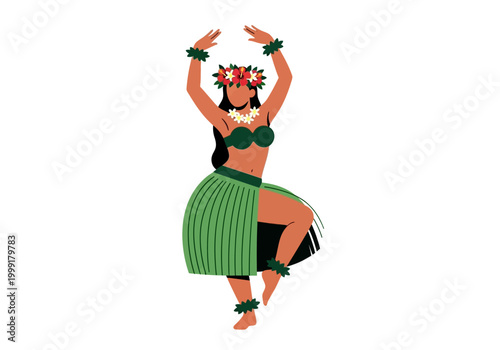 Woman Wearing Hawaiian Dance Costume.
