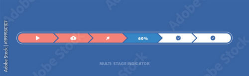 Multi-stage progress indicator with six steps showing 60% completion using modern flat design.
