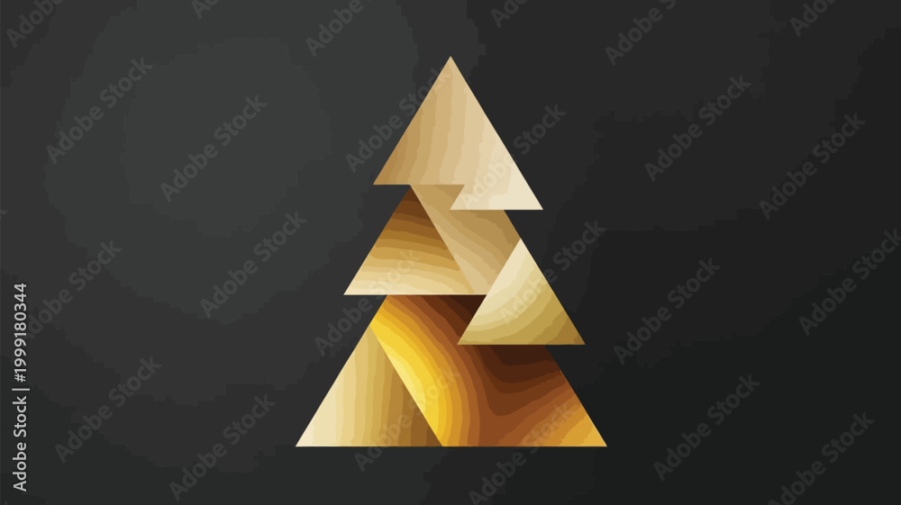 Fototapeta premium Abstract golden christmas tree formed by geometric shapes on a dark background