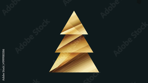 A golden geometric christmas tree against a dark moody background
