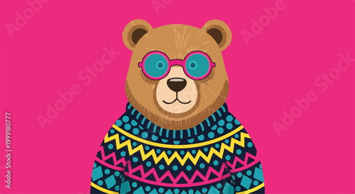 A bear in a sweater and sunglasses
