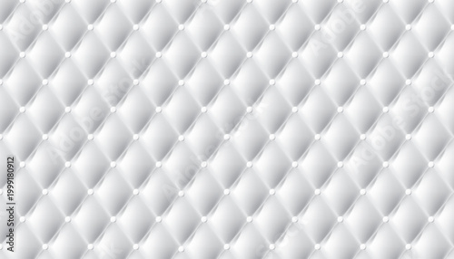 Seamless white tufted background pattern with soft padded diamond shapes and decorative buttons.