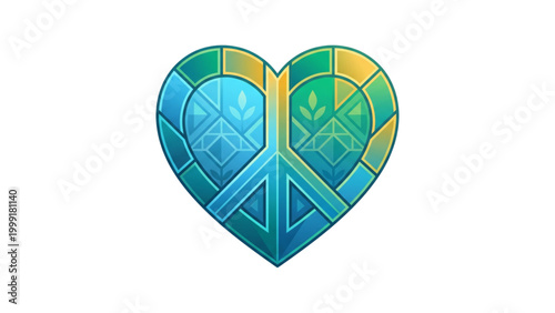 Colorful heart with peace symbol in stained glass style  