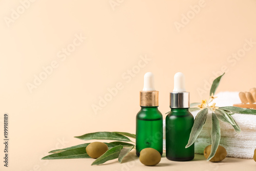 Bottles of essential olive ...