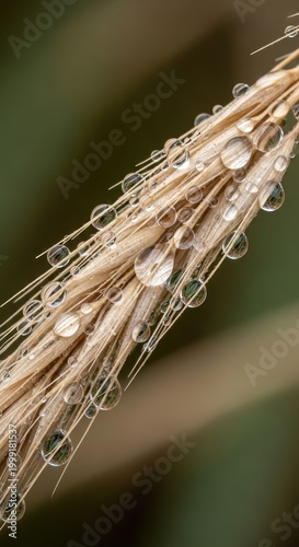 Close-up of water droplets on wheat.
