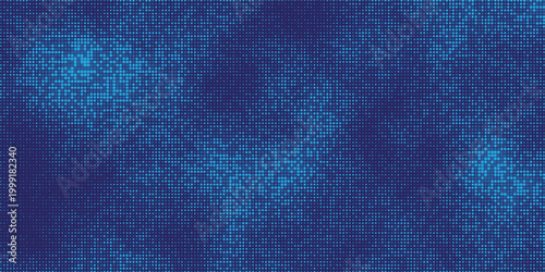 Abstract software development background with blue pixelated code stream.