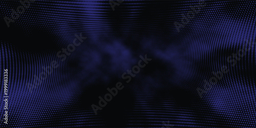 Deep indigo halftone background with wavy cyber space network texture.