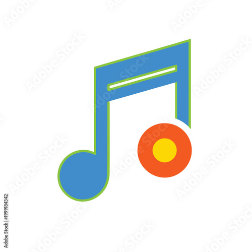 A blue eighth note with green outline and orange circle