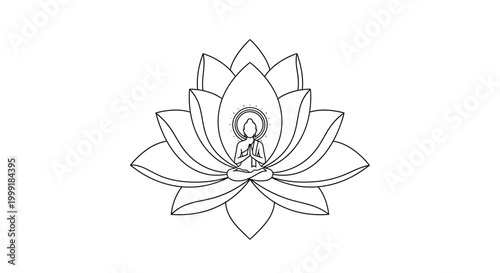 Lotus flower with meditating person inside.