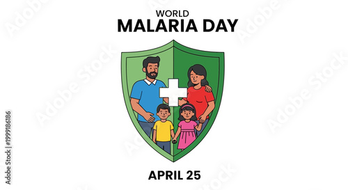 World Malaria Day, Malaria Awareness, Vector Icon, Green Shield Logo, Health Education