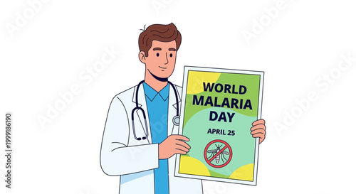 World Malaria Day, doctor holding awareness sign, medical professional, health campaign, malaria prevention