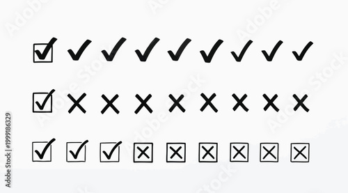 Set of handdrawn check marks and cross marks