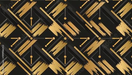 Black and Gold Art Deco Diagonal Geometric Seamless Pattern