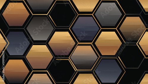 Black and Gold Luxury 3D Hexagonal Tile Seamless Pattern