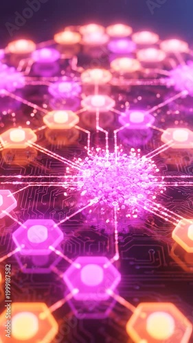 Orange and magenta hexagonal fiber optic background
