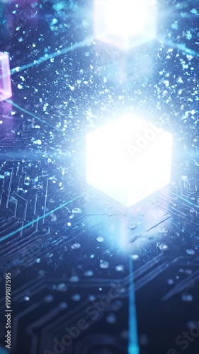 Blue cube fiber optic connection background