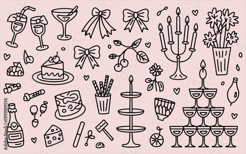 Black and white of various tools and utensils kitchen